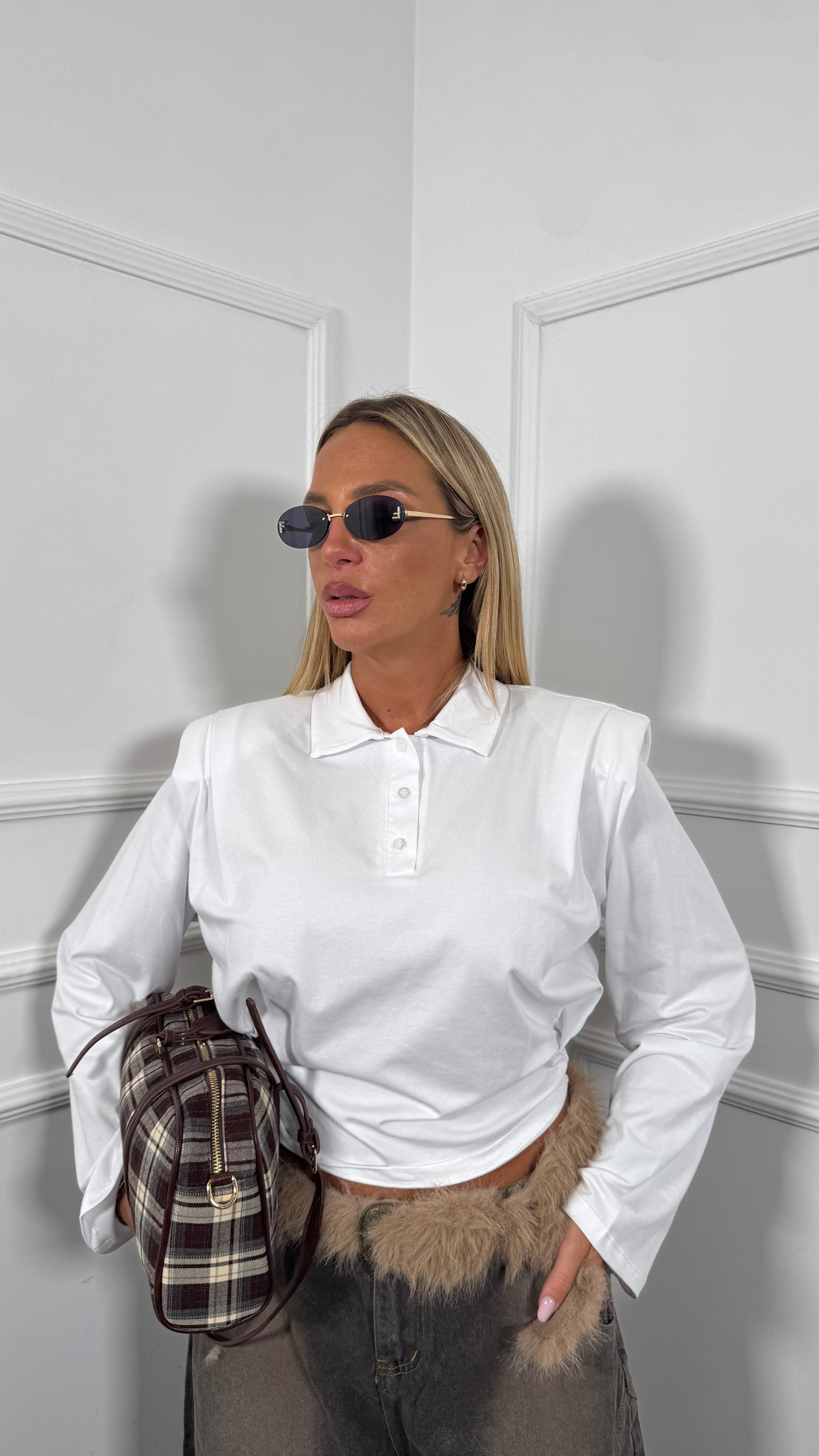Polo Crop in cotone con spalline by justwest Timoty bianca jw1994