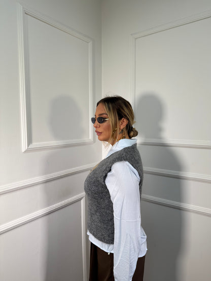 Gilet in lana cotta Teddy grigio 25780