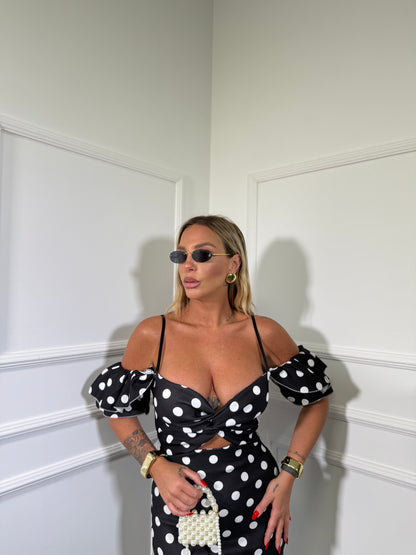 Abito midi cut out a pois Brenda nero 27873