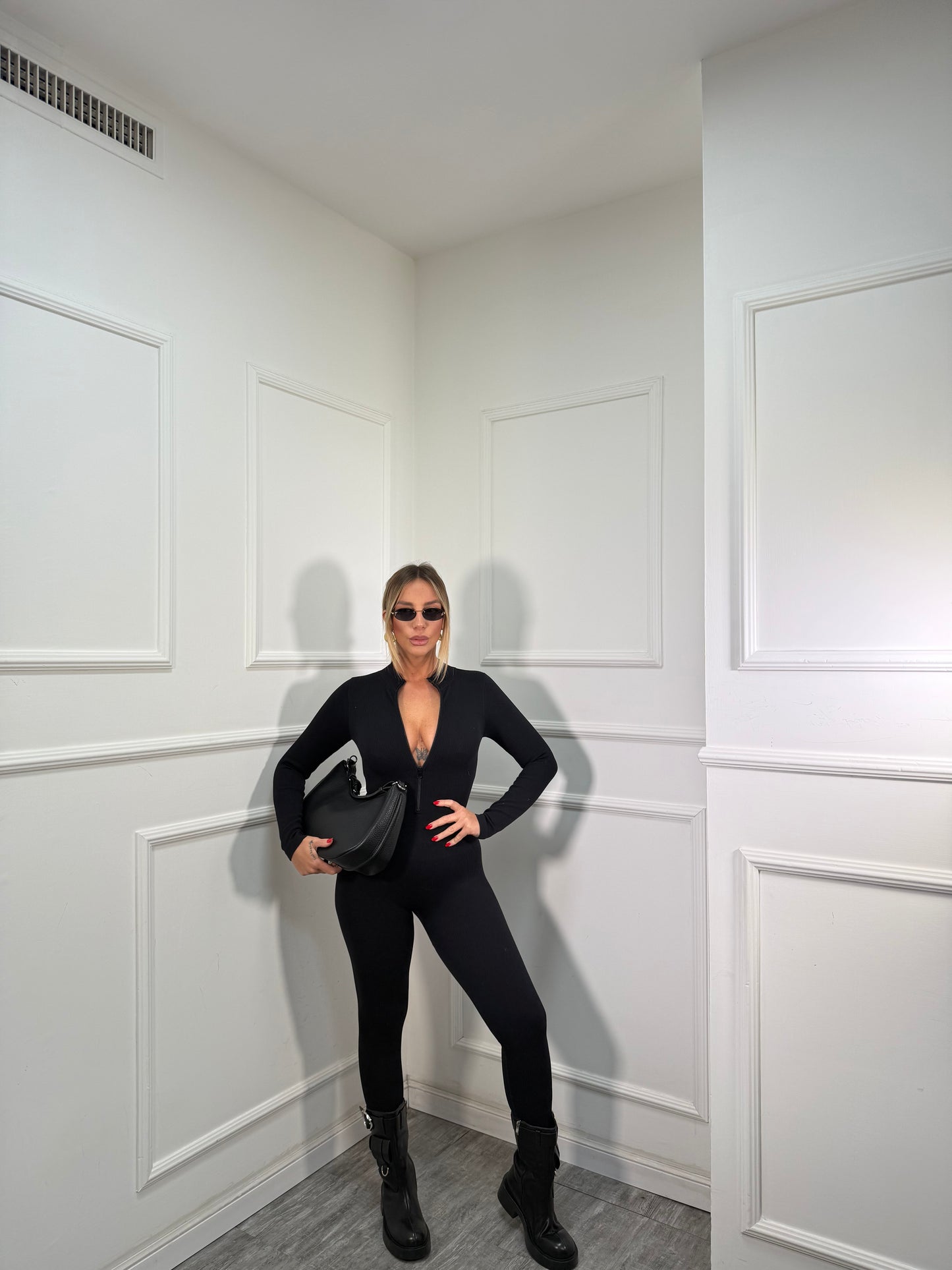 Jumpsuit con zip a costine Justin nera ch2990