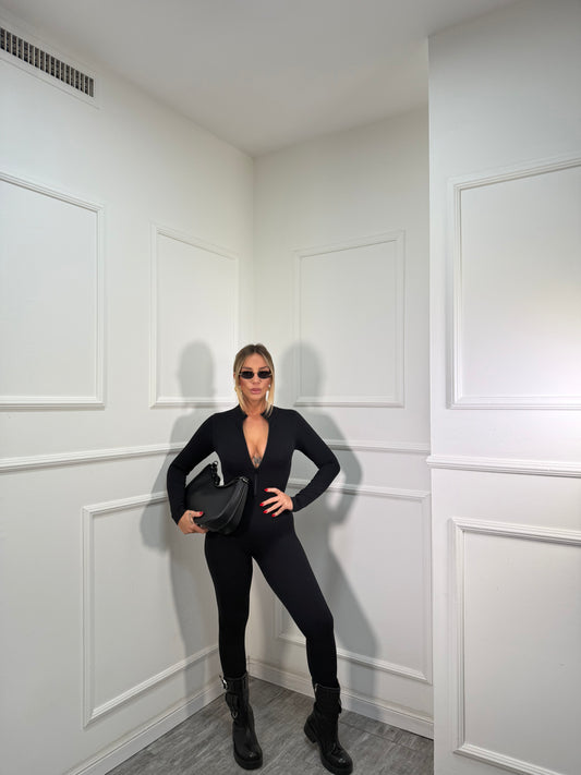 Jumpsuit con zip a costine Justin nera ch2990
