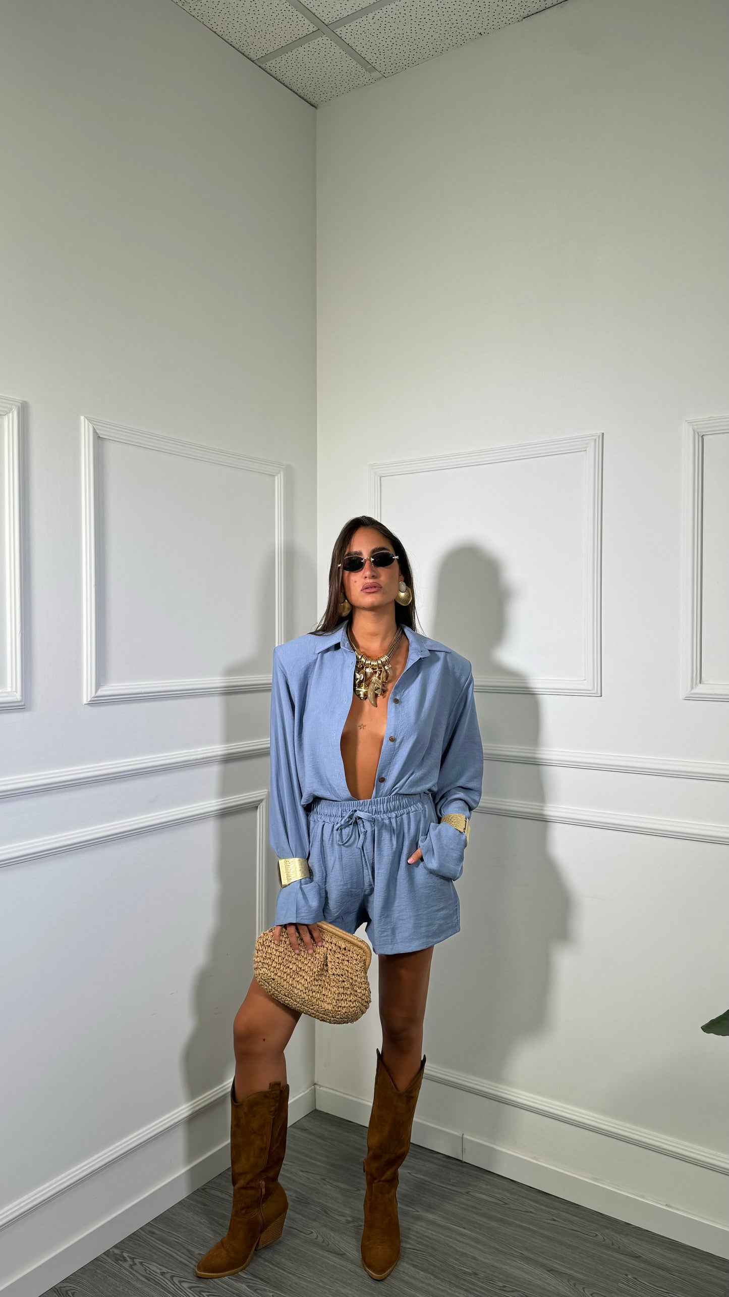 Coordinato misto lino con spalline Sirenuse carta da zucchero 7105