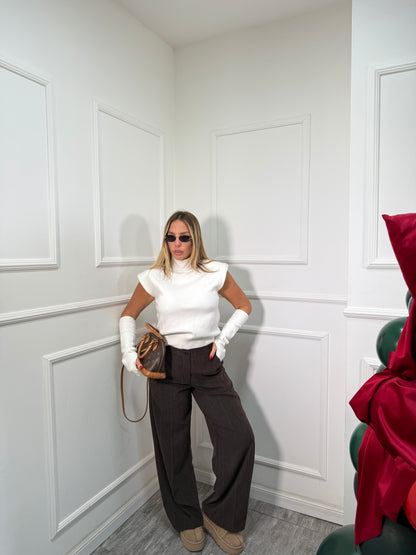 Pantaloni palazzo gessati cacao Creativ 11395