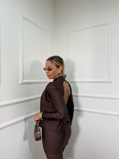 Abito in lycra con scollo sul retro Karol cioccolato 30656