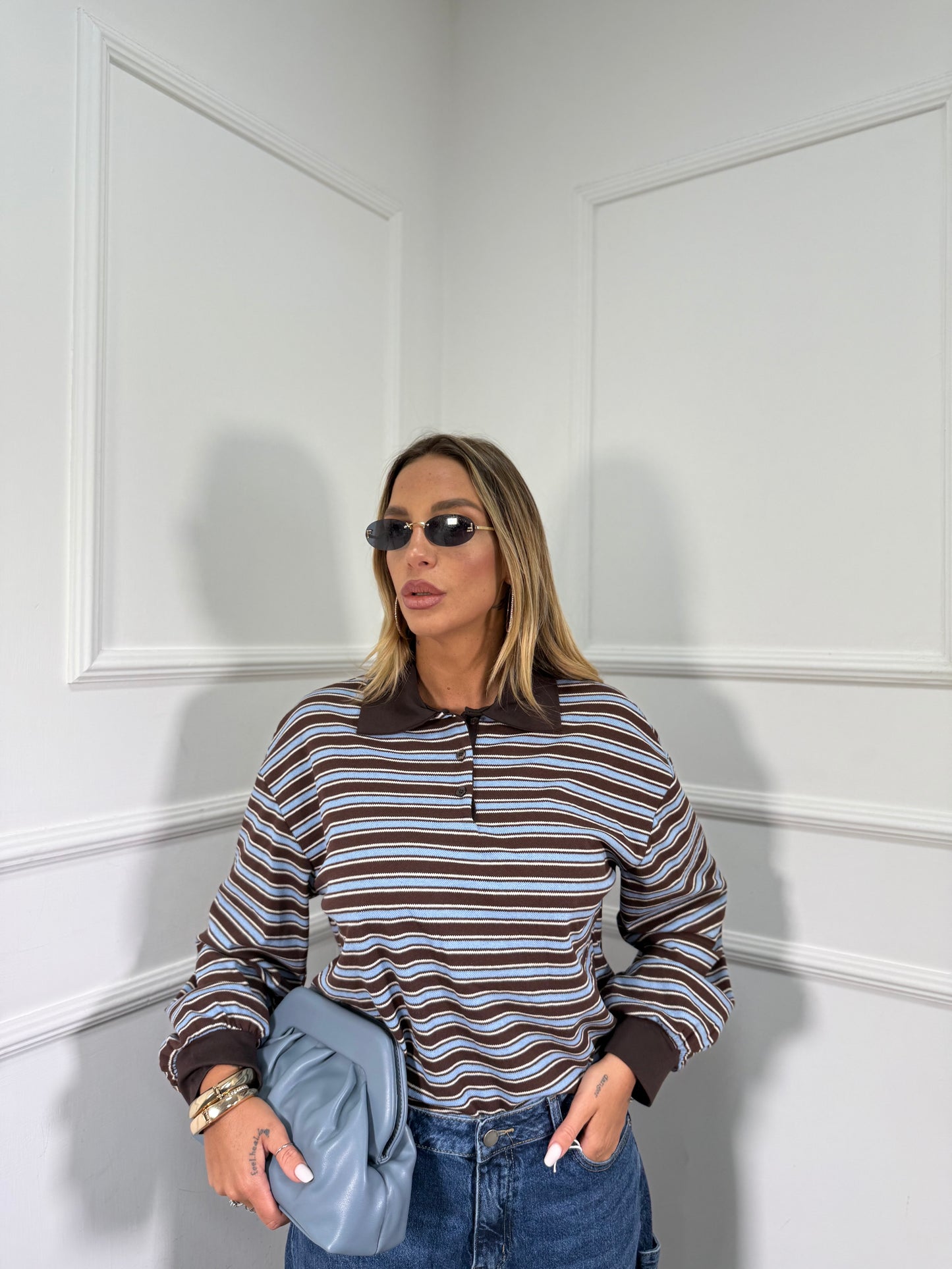 Polo a righe Holly cacao/azzurra 2714