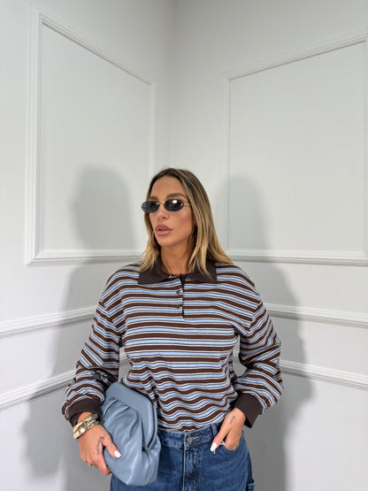 Polo a righe Holly cacao/azzurra 2714