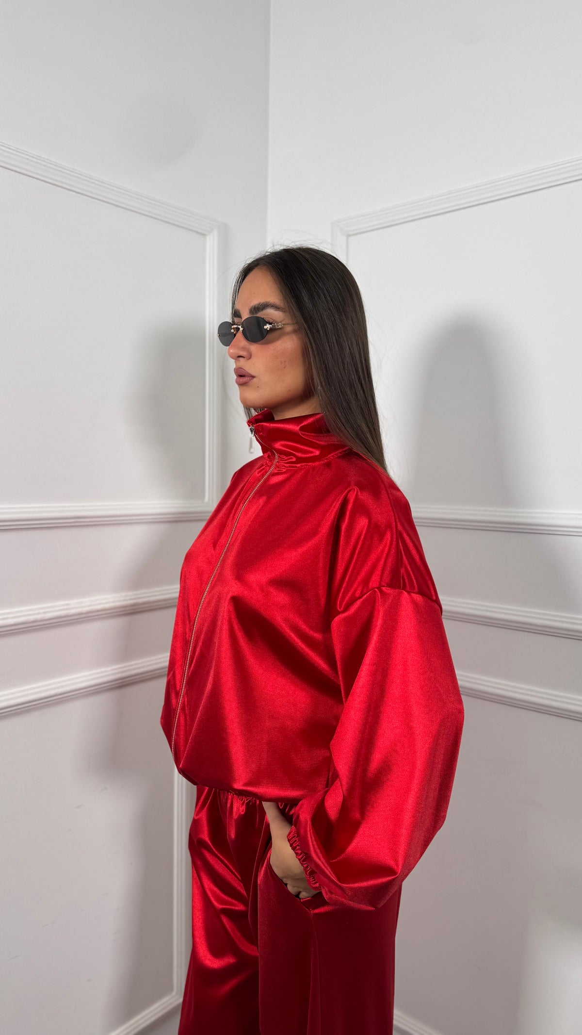 Coordinato tuta in raso Glow rosso m8776