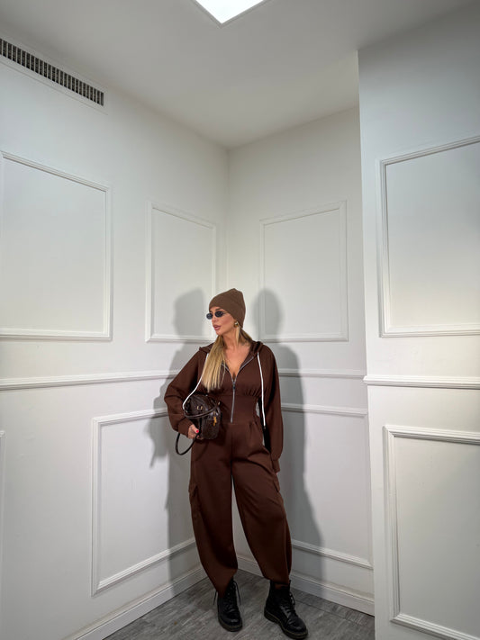 Jumpsuit in felpa Ariana cioccolato 9585