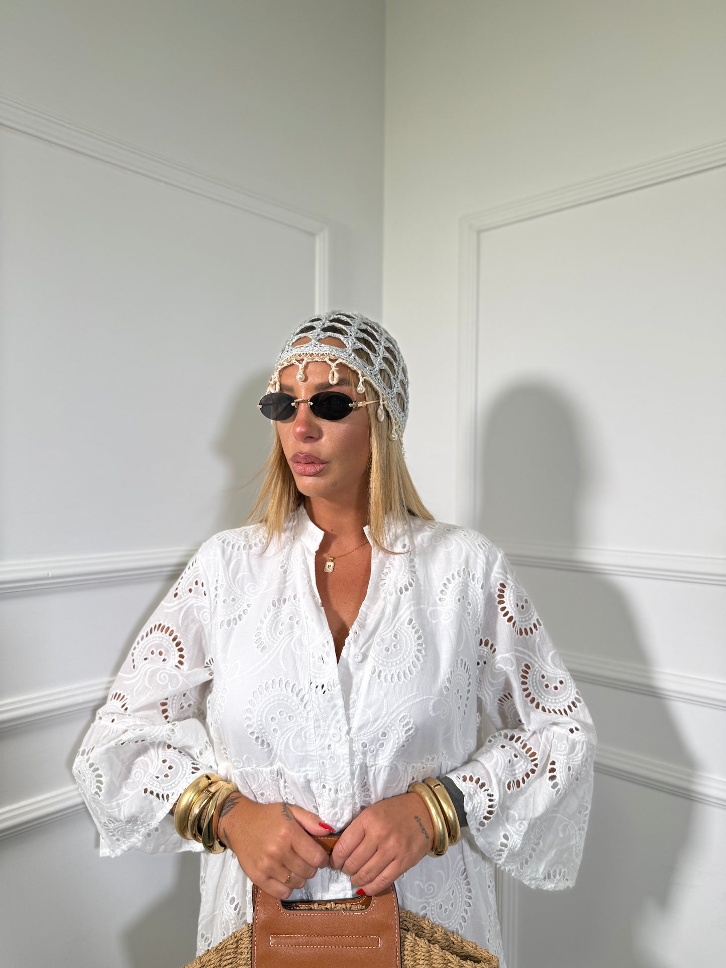 Chemisier oversize pizzo san gallo Paradise bianco 8621