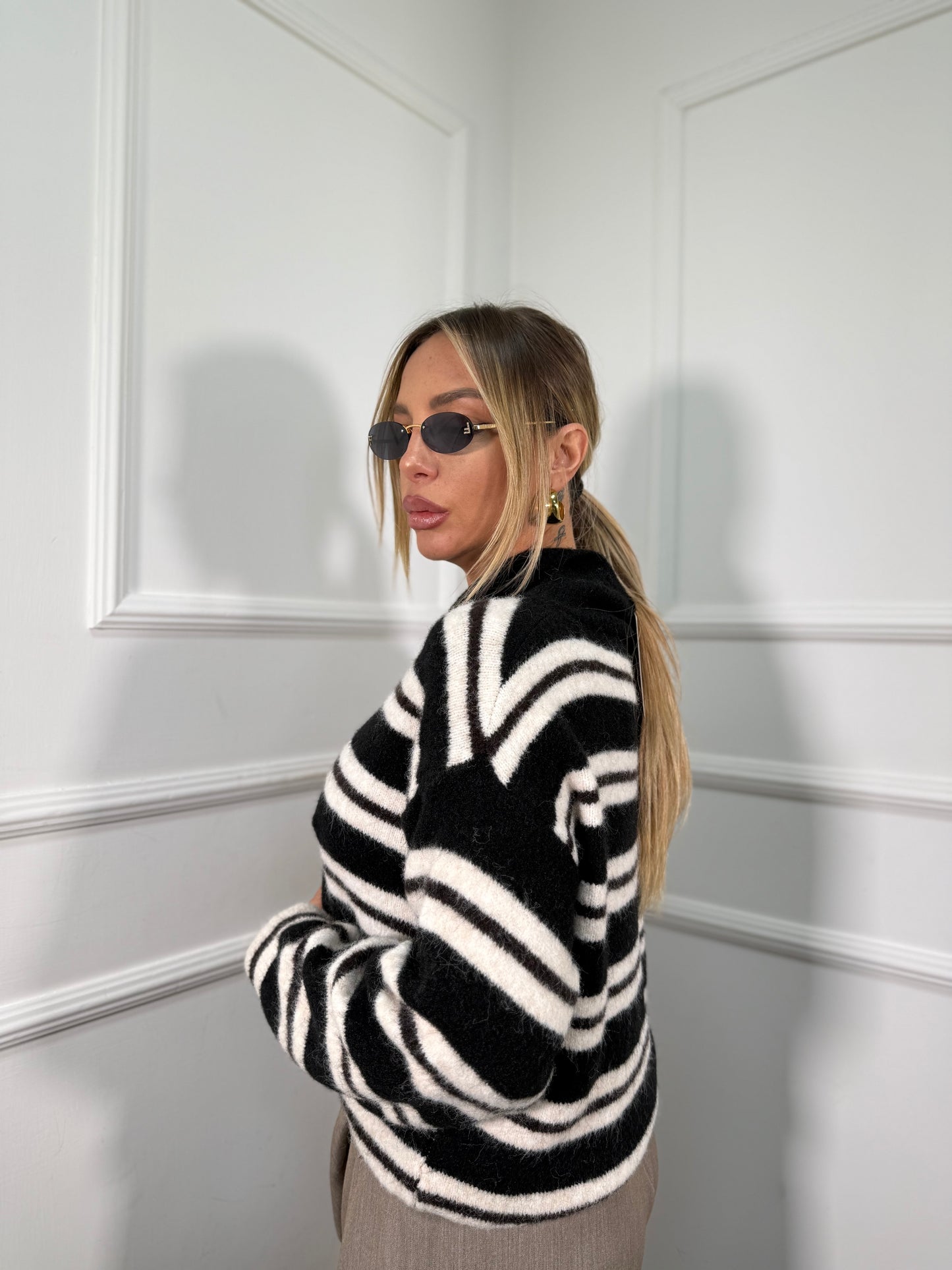 Pullover polo lana cotta Nina nero 33955