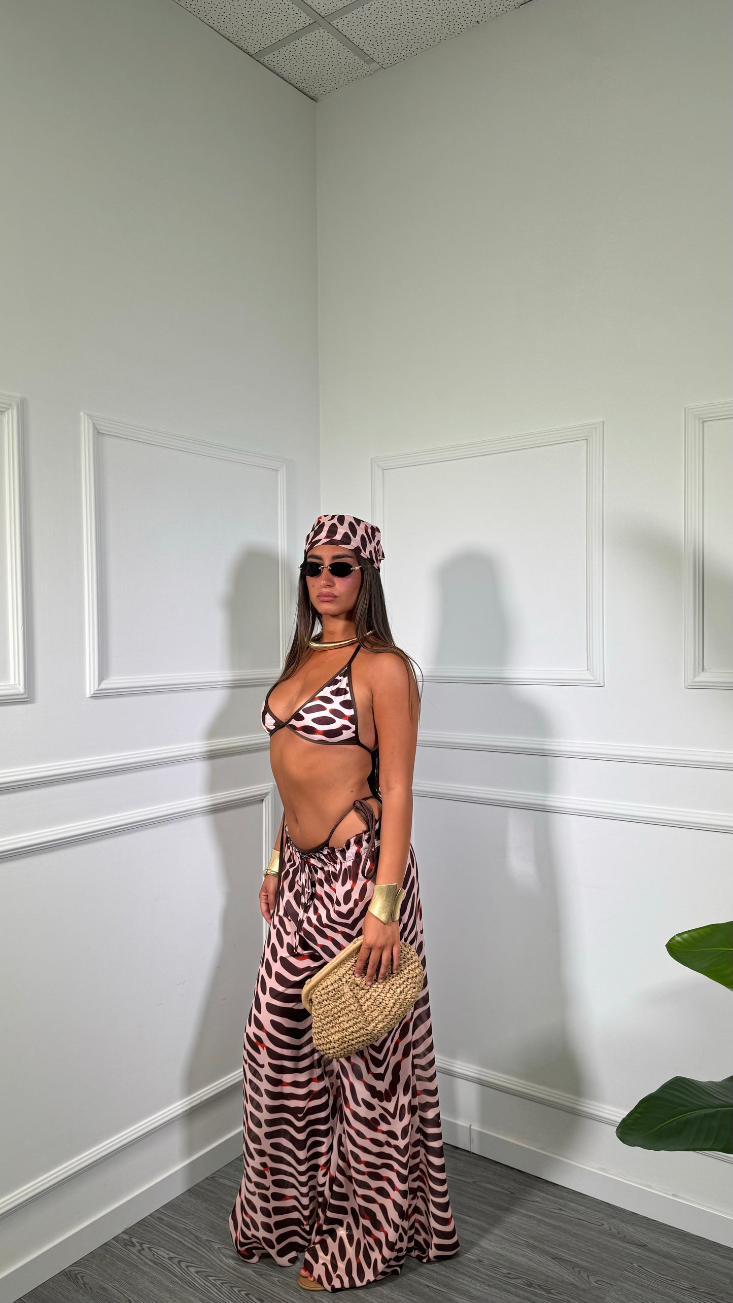 Costume con copricostume + bandana animalier marrone