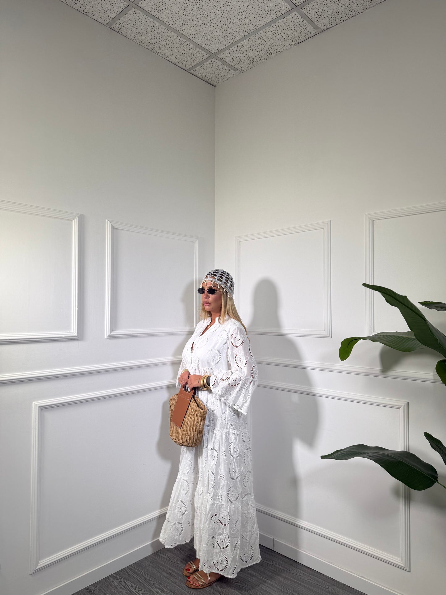 Chemisier oversize pizzo san gallo Paradise bianco 8621