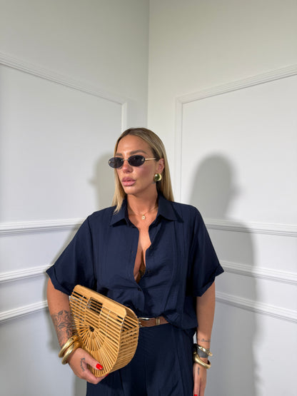 Coordinato misto lino (Curvy) Safari blu 125391