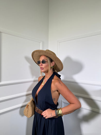 Jumpsuit palazzo in viscosa con cintura Mara blu 58199