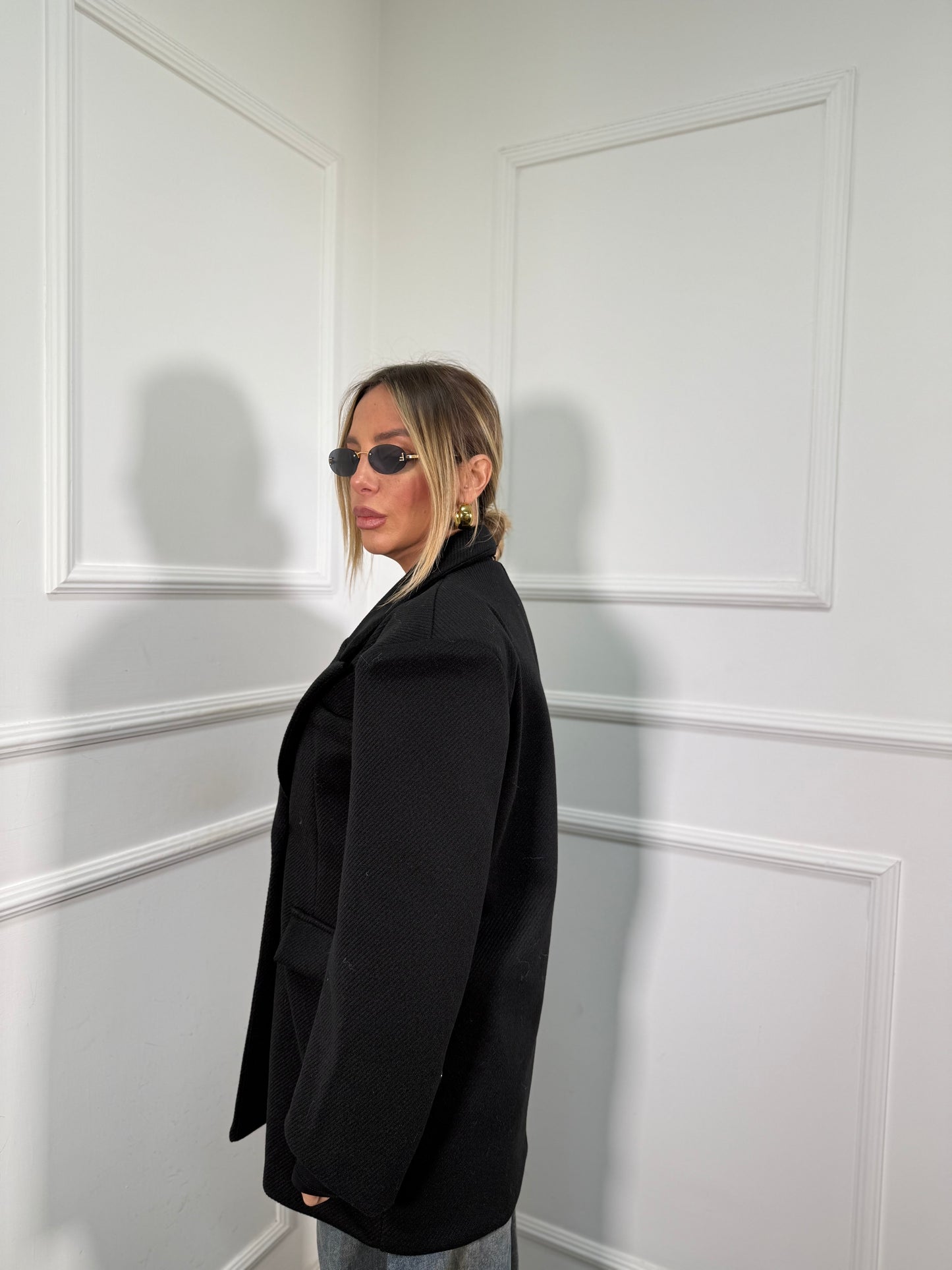 Cappotto giacca oversize taglio asimmetrico Oxford nero 583