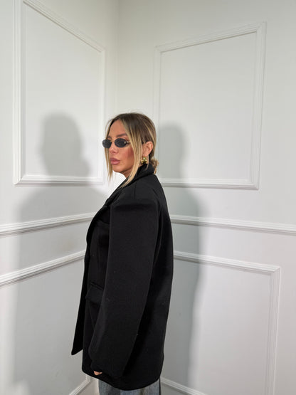 Cappotto giacca oversize taglio asimmetrico Oxford nero 583