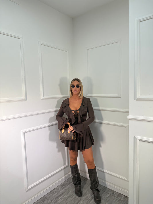 Abito in lycra stringato con rouges cioccolato 27016