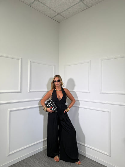 Jumpsuit in viscosa con cinturone Cherlys nero 905837