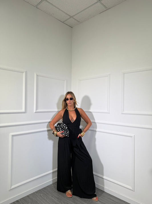 Jumpsuit in viscosa con cinturone Cherlys nero 905837