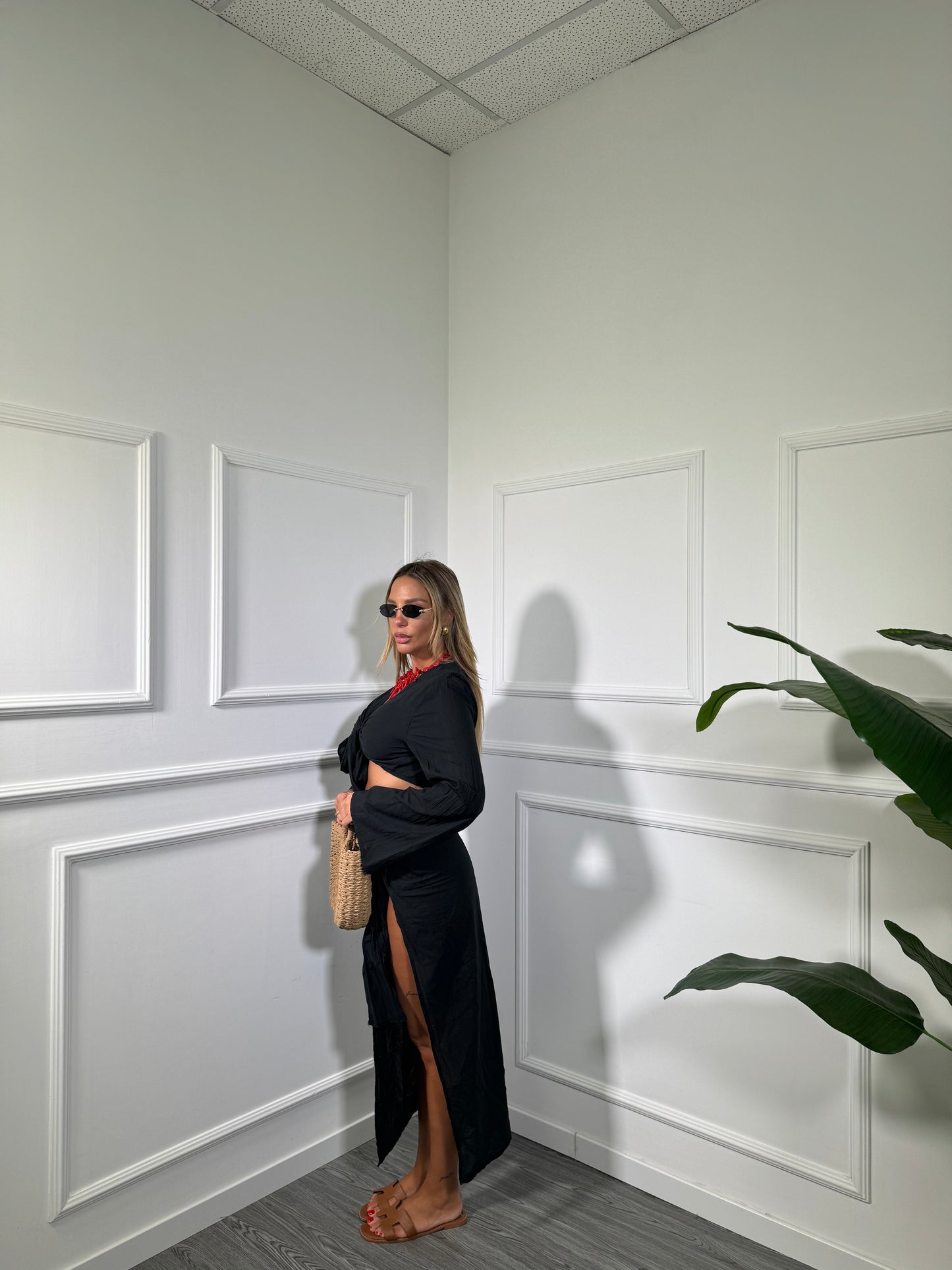Coordinato semi velato in viscosa Seychelle nero c81117