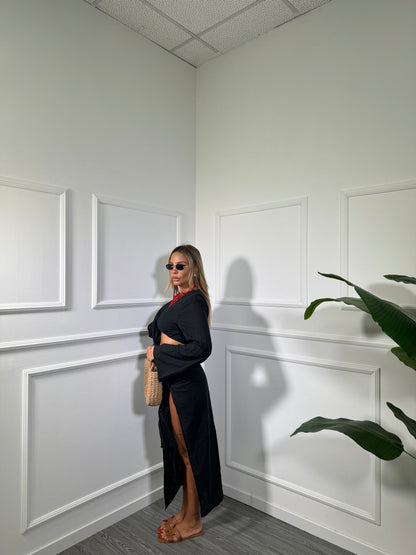 Coordinato semi velato in viscosa Seychelle nero c81117