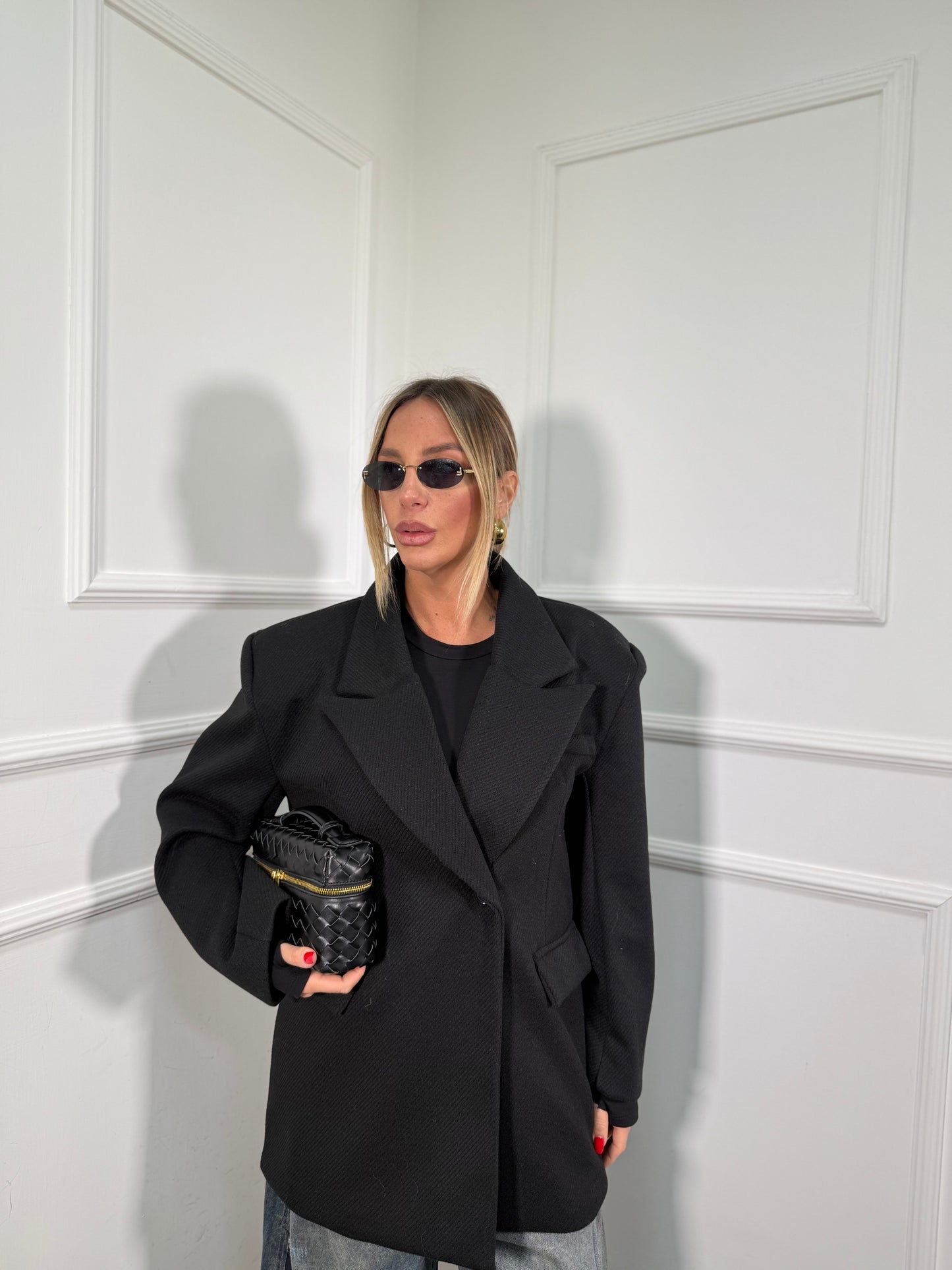 Cappotto giacca oversize taglio asimmetrico Oxford nero 583