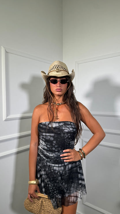 Abito corto a fascia in chiffon Goy nero 54629