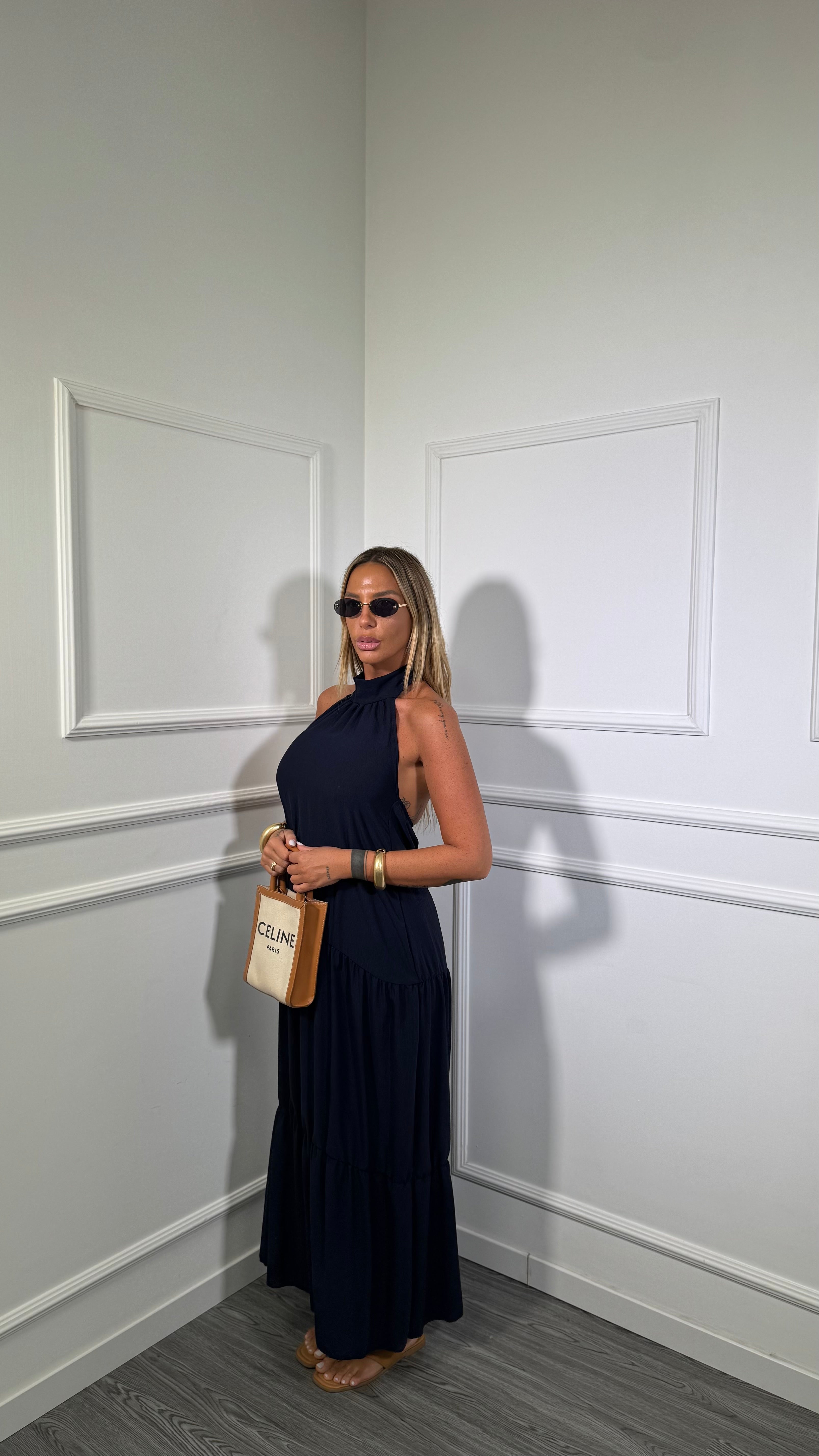 Abito midi con balze Desy blu