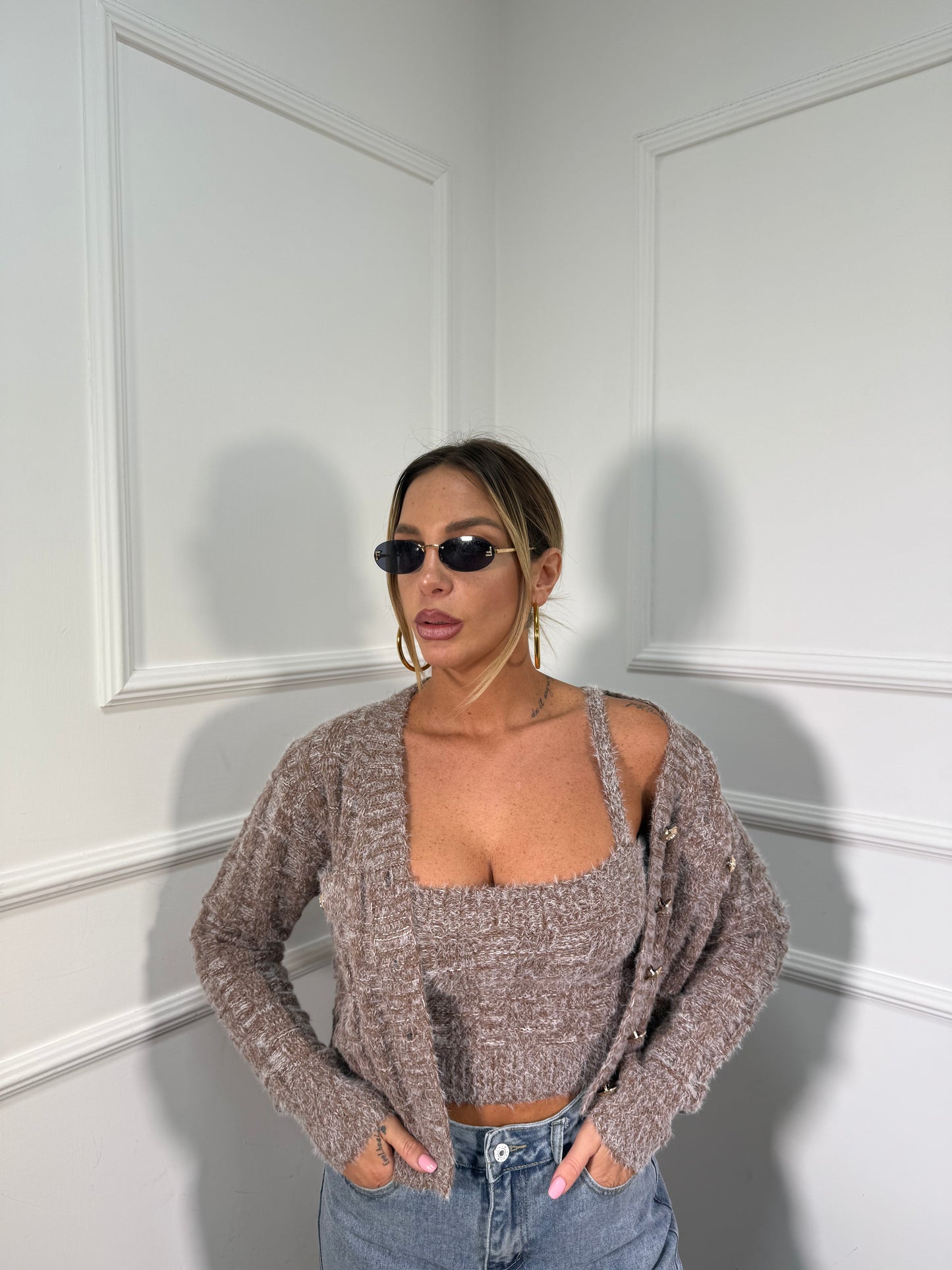 Twin-set in misto lana Lily taupe wz134