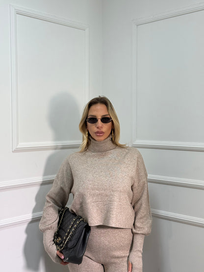 Coordinato lana rasata collo alto Alaska taupe g106