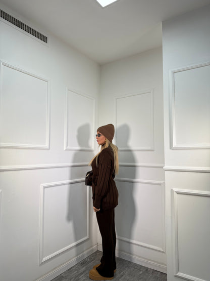 Coordinato in maglia a coste December cioccolato 228000