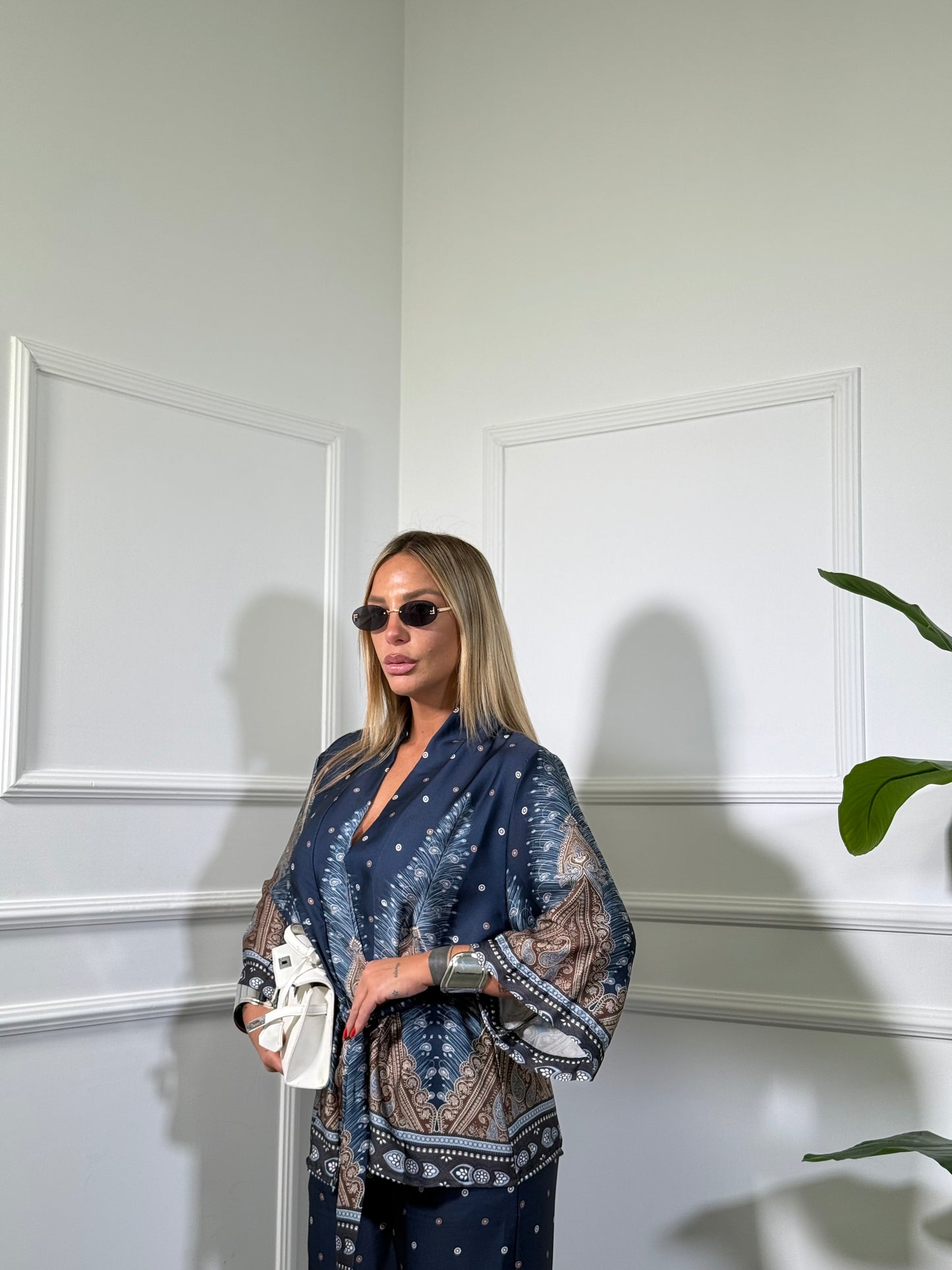 Coordinato kimono in satin Emirates blu 26417
