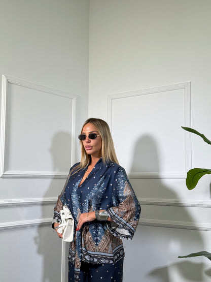 Coordinato kimono in satin Emirates blu 26417