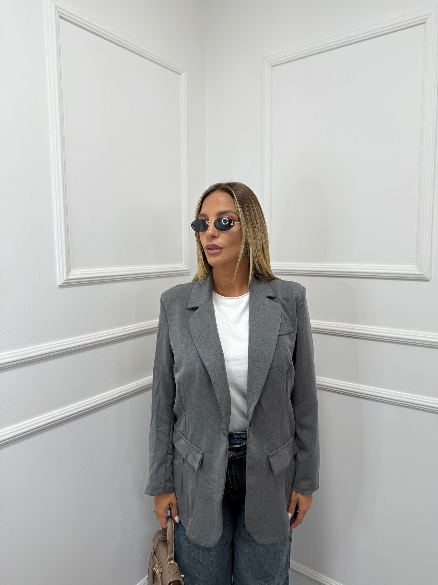 Blazer con spalline Classic slim grigio m11035