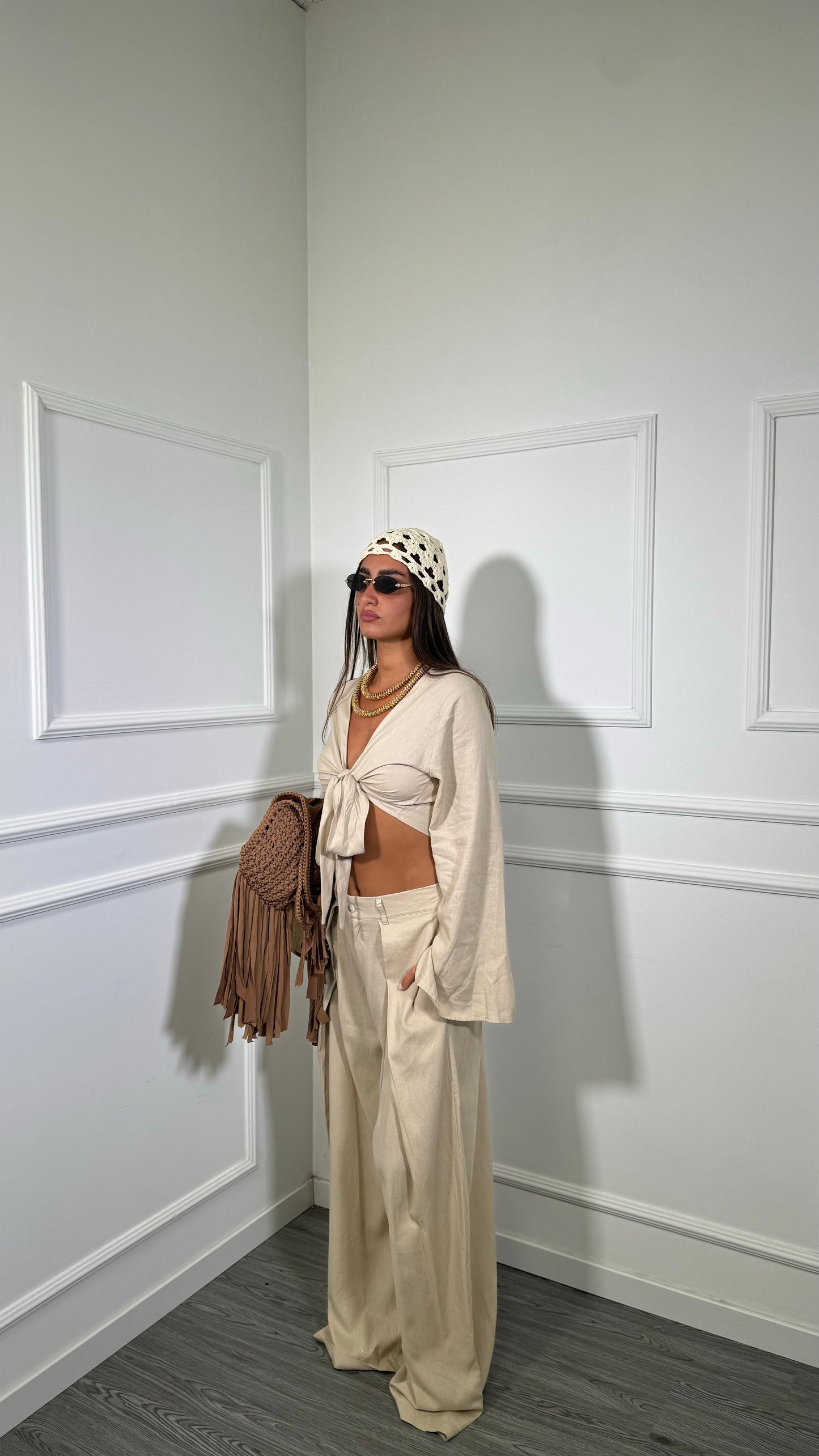 Coordinato misto lino San Diego by justwest beige jw1974