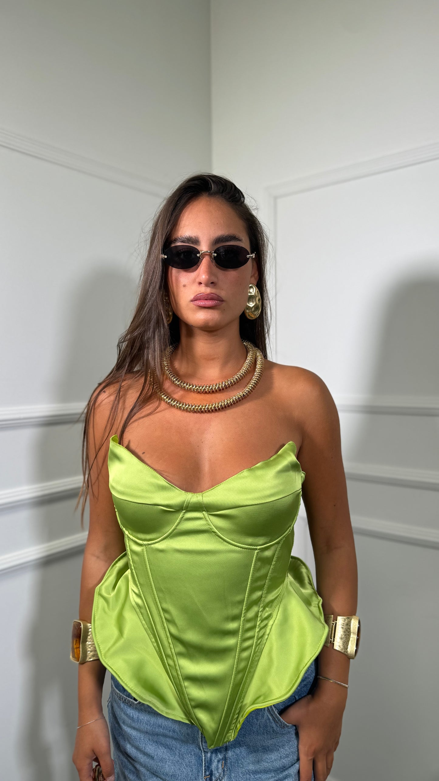 Bustier con rouges steccato Janys verde acido 2671