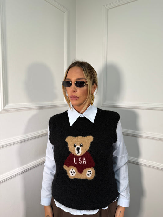 Gilet in lana cotta Teddy nero 25780