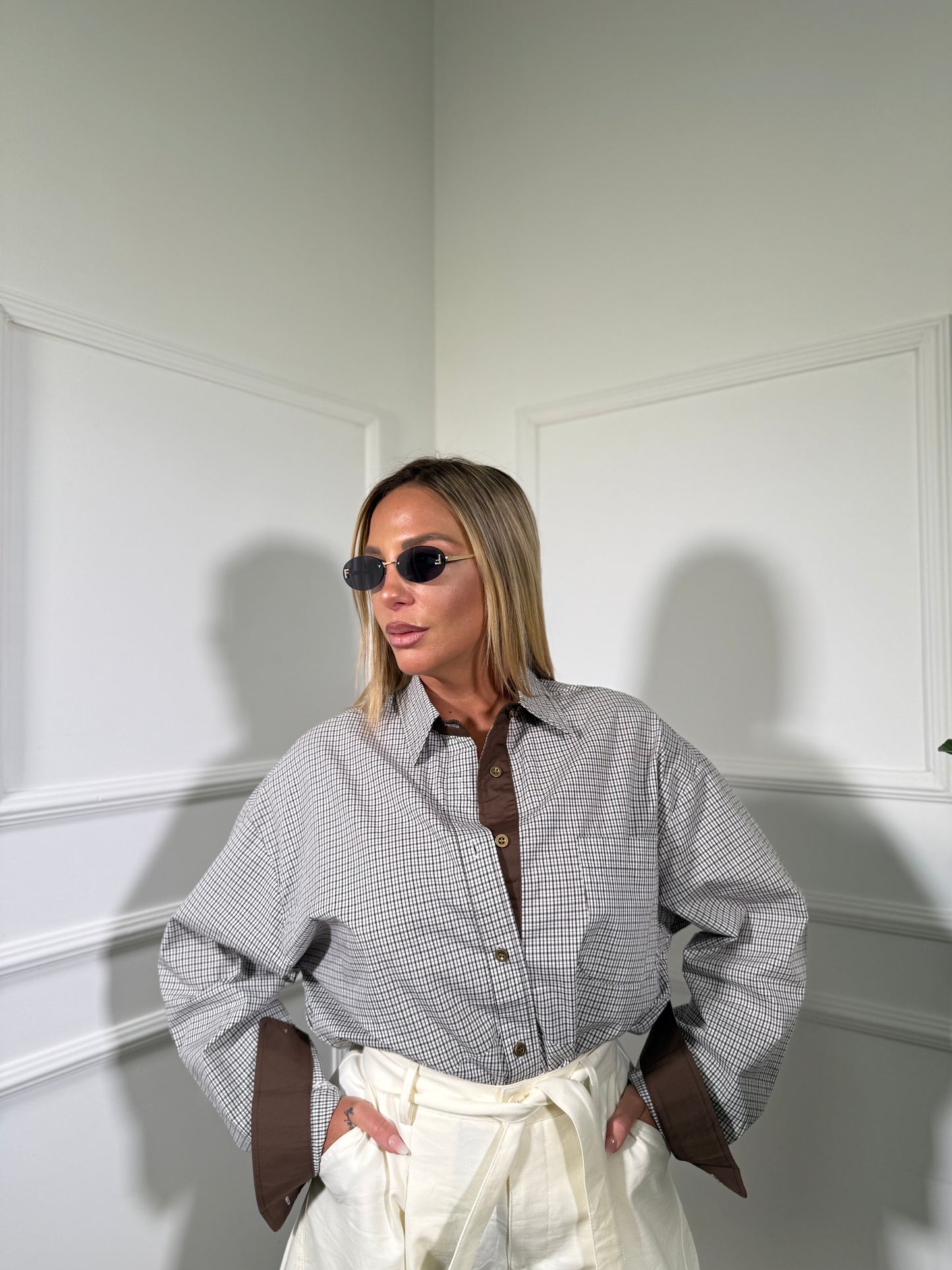 Camicia quadretti cacao/panna