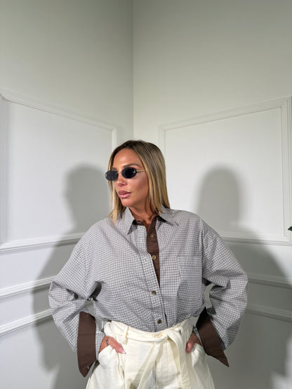 Camicia quadretti cacao/panna