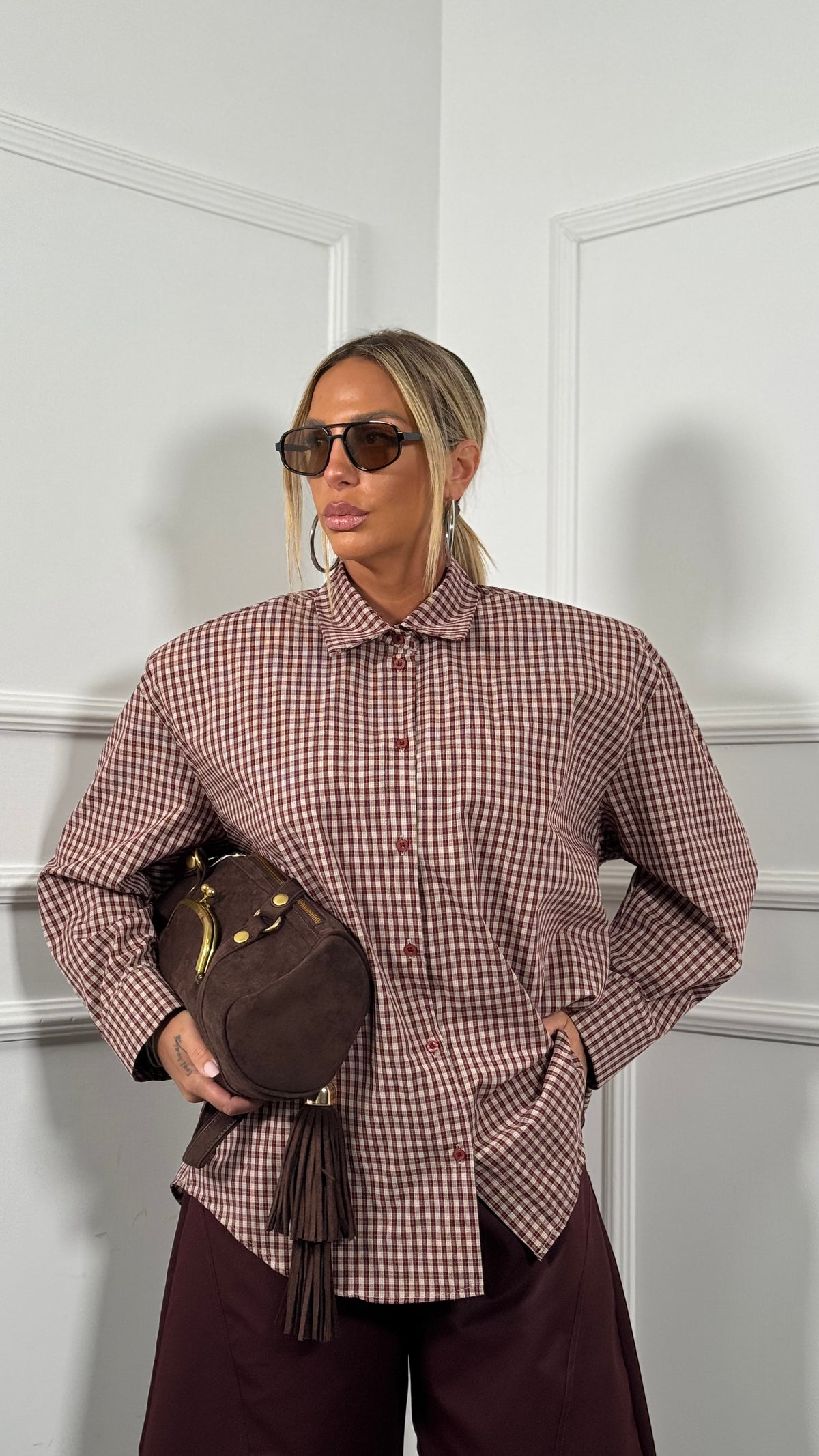 Camicia a quadri con spalline by justwest Kessy fondo bordeaux 02704c