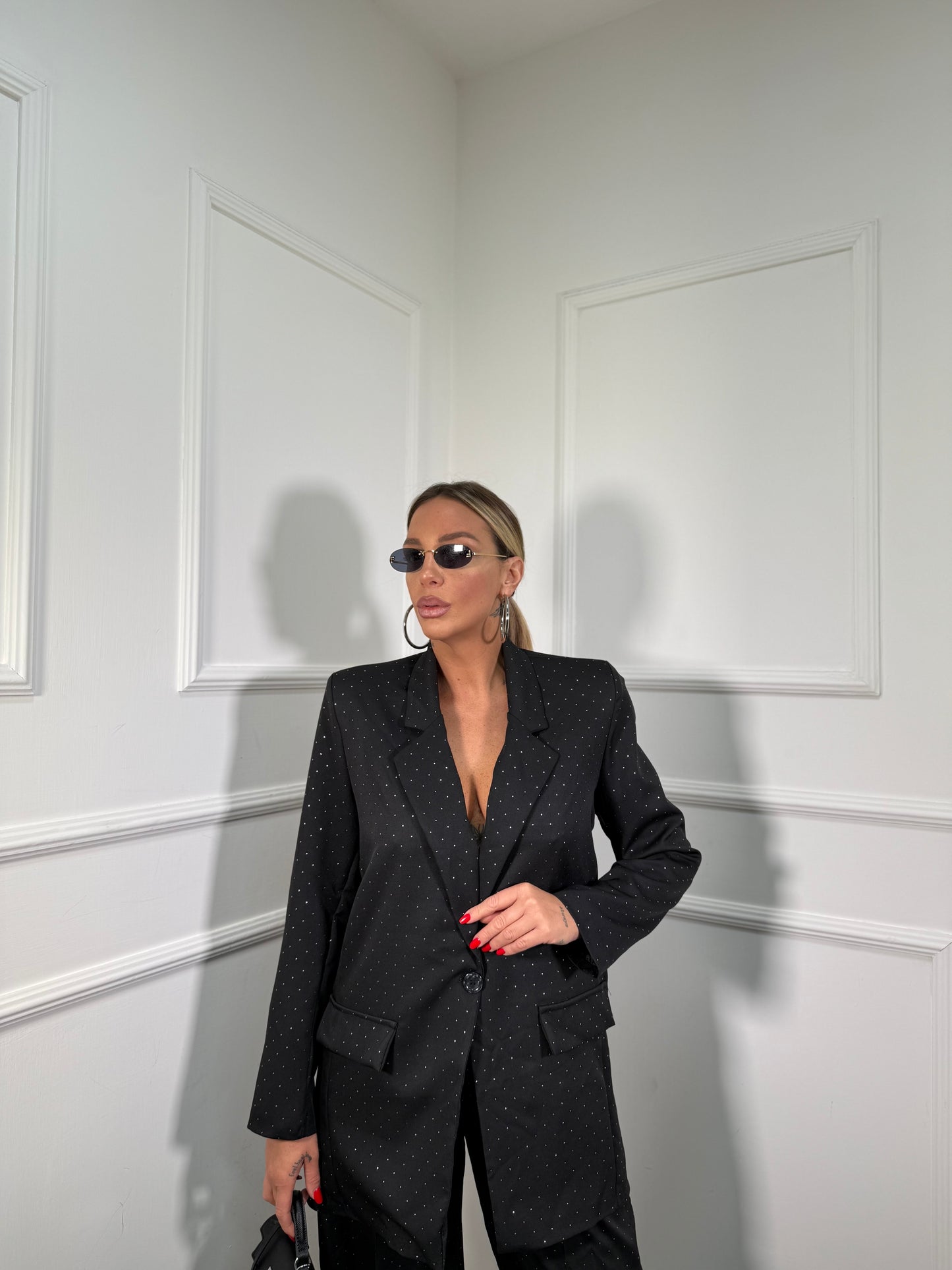 Tailleur oversize micro strass Skyline nero 30096/97