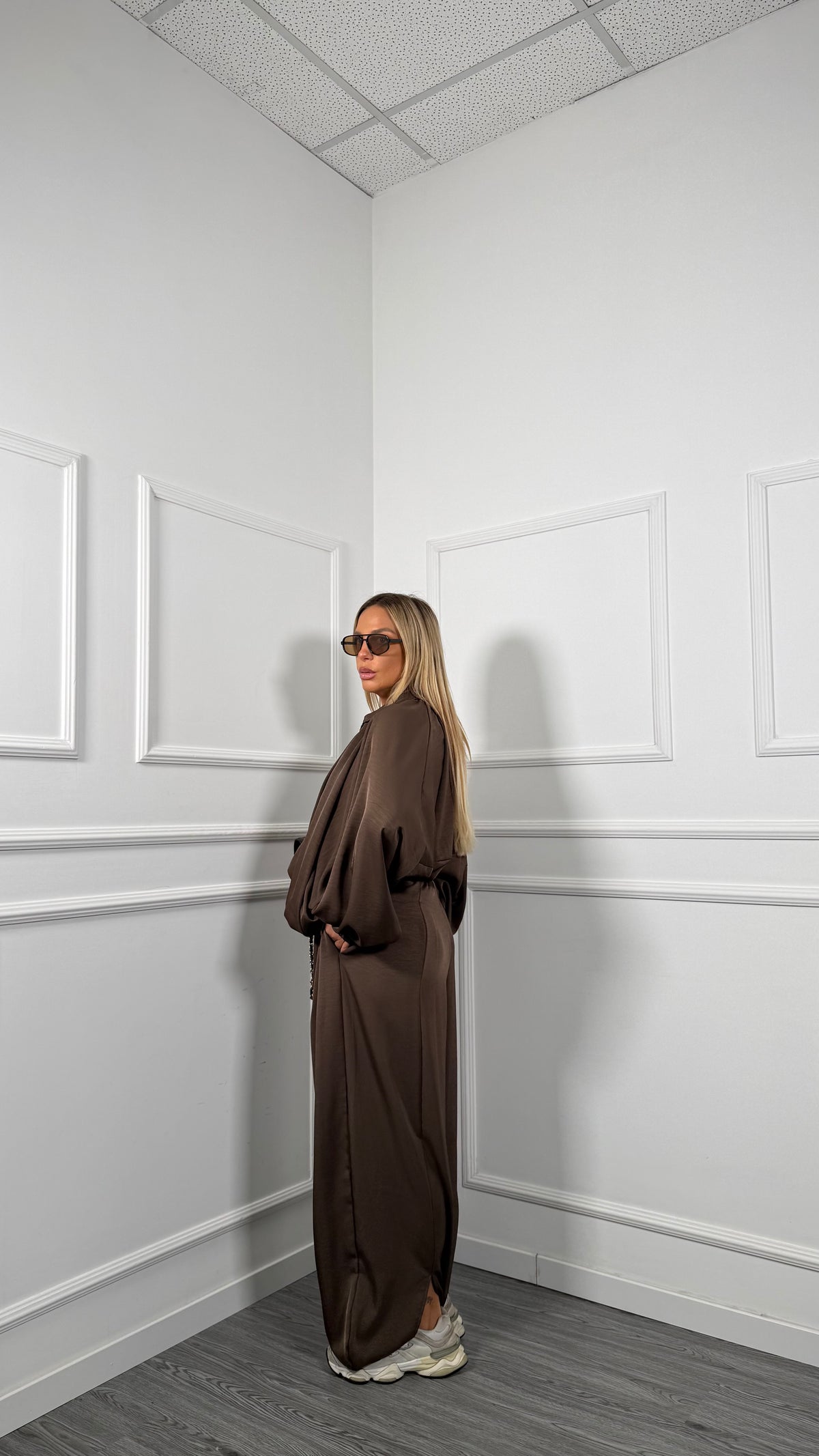 Coordinato oversize effetto satin Siviglia cioccolato 885871