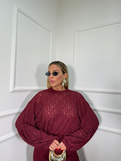 Jumpsuit a palazzo con pizzo Hanita bordeaux 45258