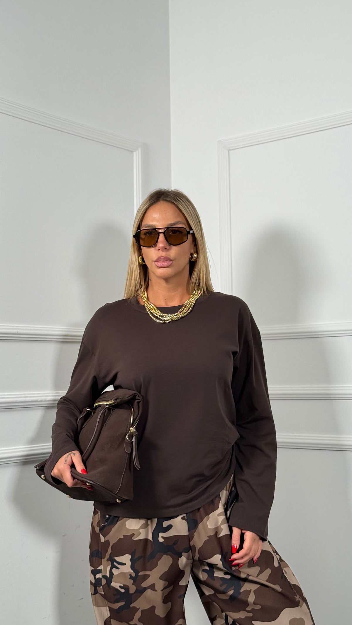 Shirt oversize in cotone marrone f1306