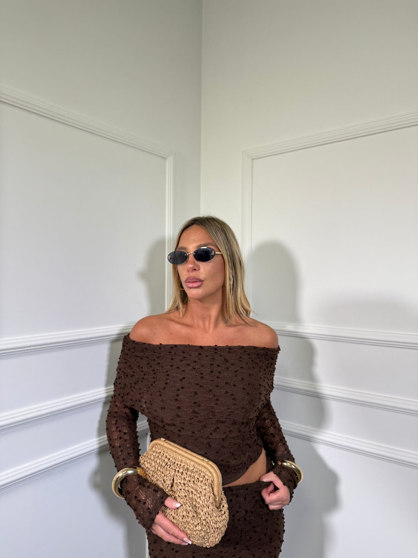 Coordinato in filo micro pois Nina cioccolato 23471