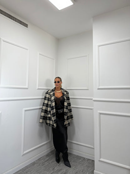 Cappottino in lana cotta a quadri British nero l9308 by lumina