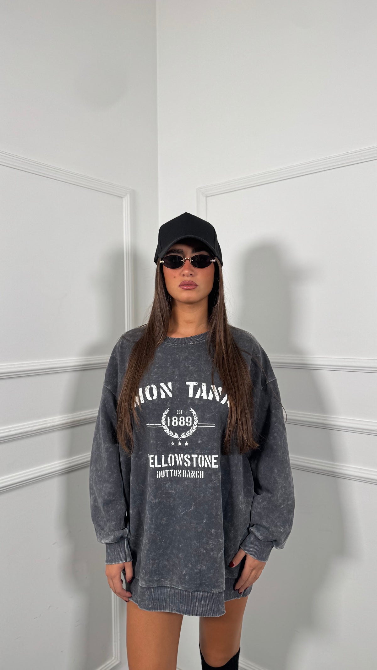 Felpa oversize effetto slavato Montana grigio