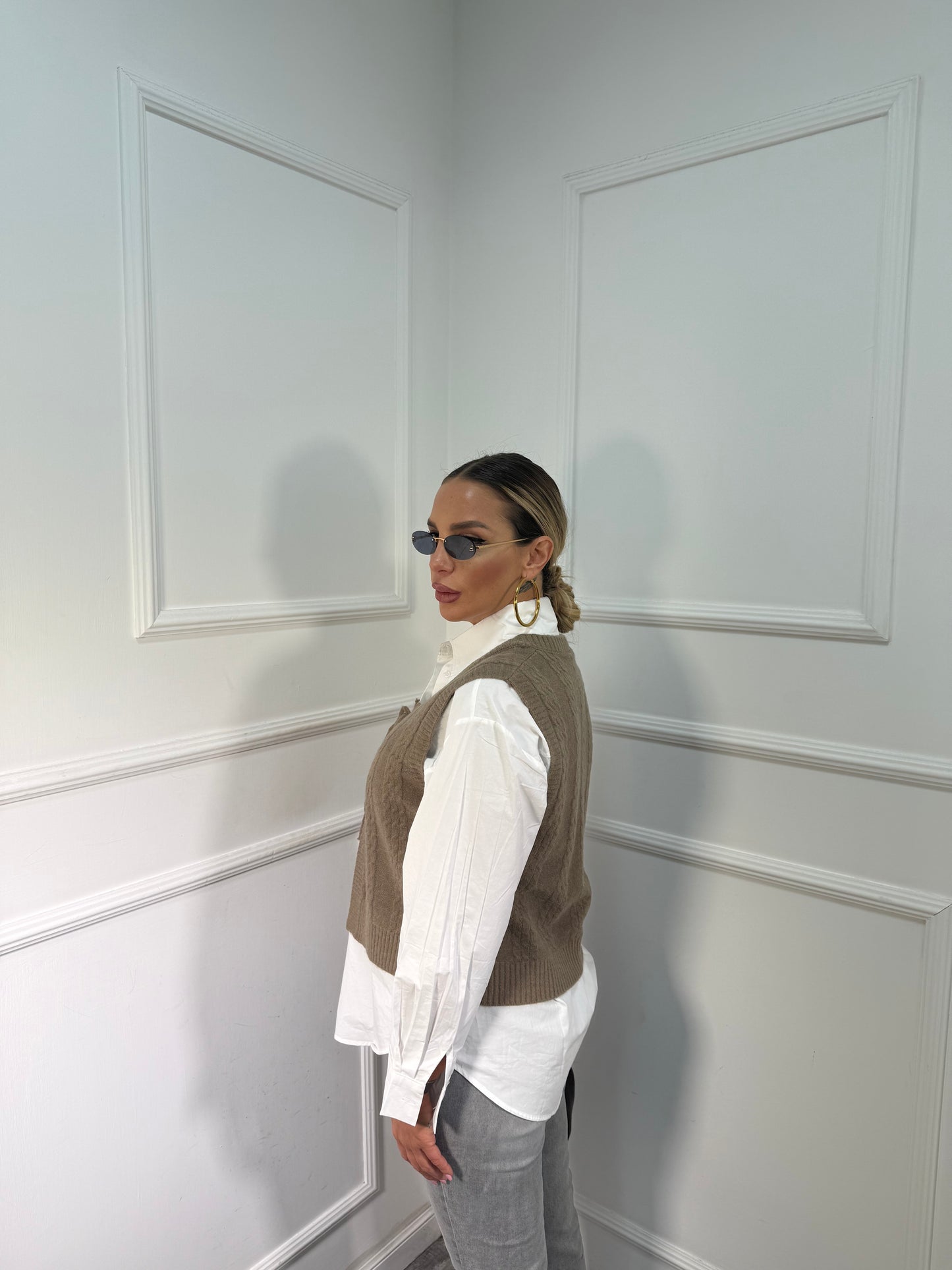 Camicia con cardigan Polly camel 17169