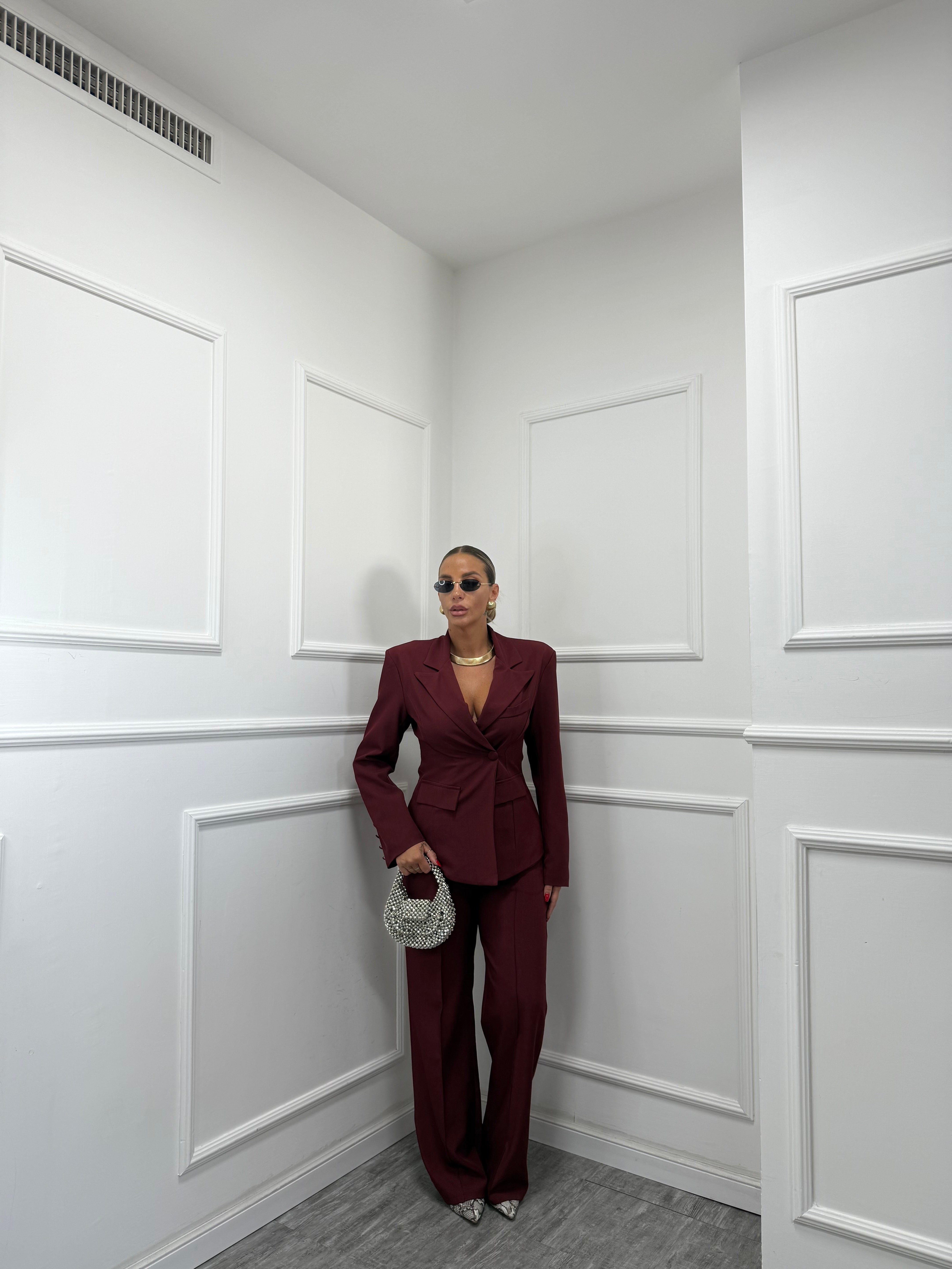 Veste Tailleur Bordeaux - Taille 46 (équiv. 50) - Très Bon état - Marque Bordeaux