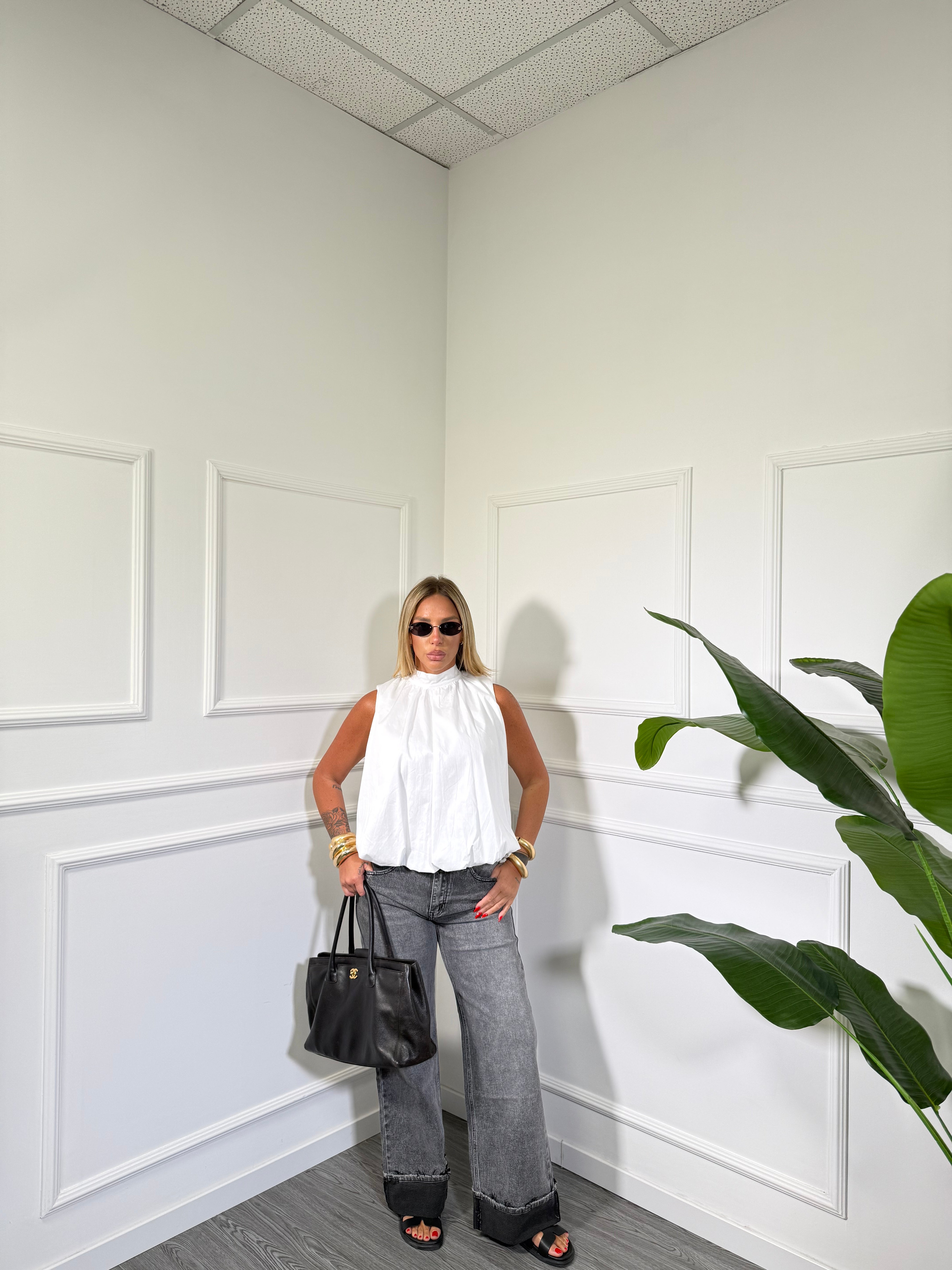 Jeans palazzo con piegone grigio fx5149